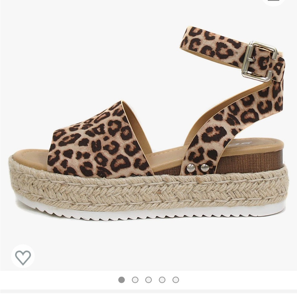Women’s open toe buckle ankle strap leopard flat form espadrille sandal - Picture 2 of 3